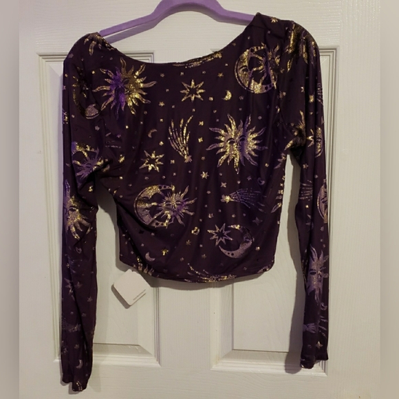 Blackmilk Burned Velvet Sun And Moon Heart Long Sleeve Top - Picture 3 of 6